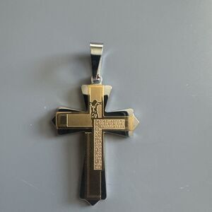Double Gold Plated Cross Pendant 24 Inch Chain Stainless Steel Religious Gift